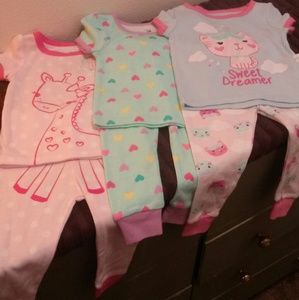 3 sets of baby girl short sleeve PJ's. 9-12 months